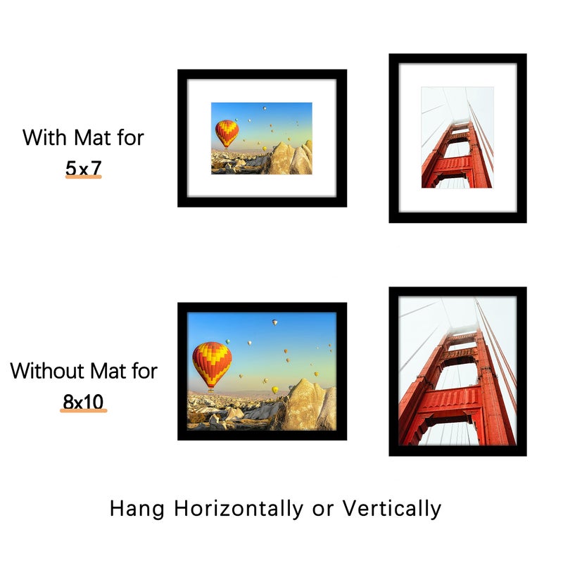Wiscet 8x10 Picture Frame Set of 3  Display Pictures 5x7 with Mat or 8 x 10 Without Mat  Photo Frame for Wall Mounting or Tabletop Display  Black - Image 3
