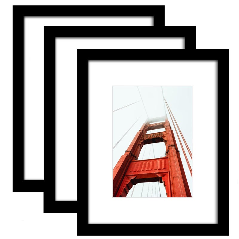 Wiscet 8x10 Picture Frame Set of 3  Display Pictures 5x7 with Mat or 8 x 10 Without Mat  Photo Frame for Wall Mounting or Tabletop Display  Black - Image 1