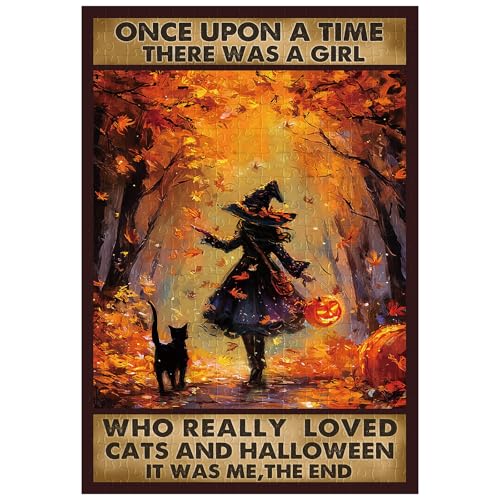 Artinhand Great Jigsaw Puzzles for Adults 300 Pieces Black Witch Once Upon A Time There was A Girl Who Really Loved Cats Halloween Puzzles for Adults Toys Gift Family Decoration Kids Puzzle - Image 1