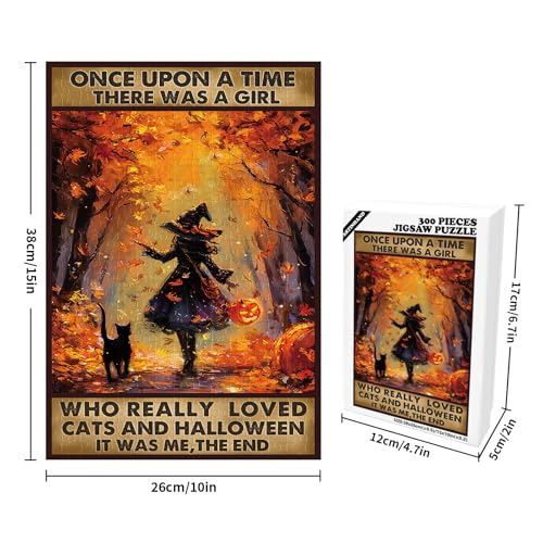 Artinhand Great Jigsaw Puzzles for Adults 300 Pieces Black Witch Once Upon A Time There was A Girl Who Really Loved Cats Halloween Puzzles for Adults Toys Gift Family Decoration Kids Puzzle - Image 5