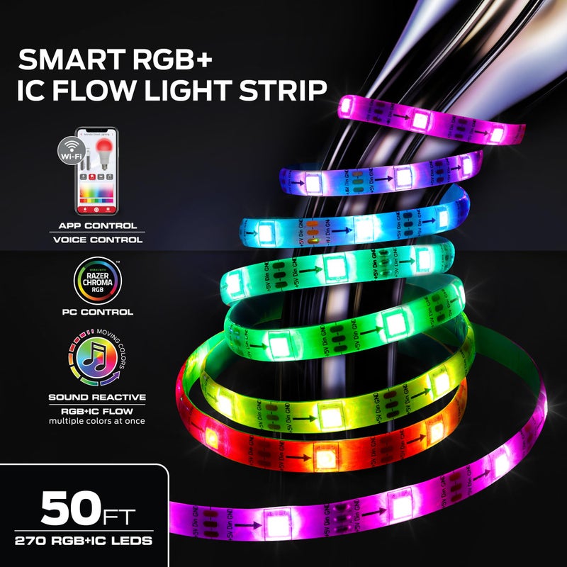 Monster Smart RGB+IC LED Strip Lights 50ft â€“ Sound Reactive Strip Lights for Bedroom, App & Voice Control, RGB Light Strip for Room, Alexa Google Home, Razer Chroma Sync - 270 RGB+IC LED Lights - Image 2