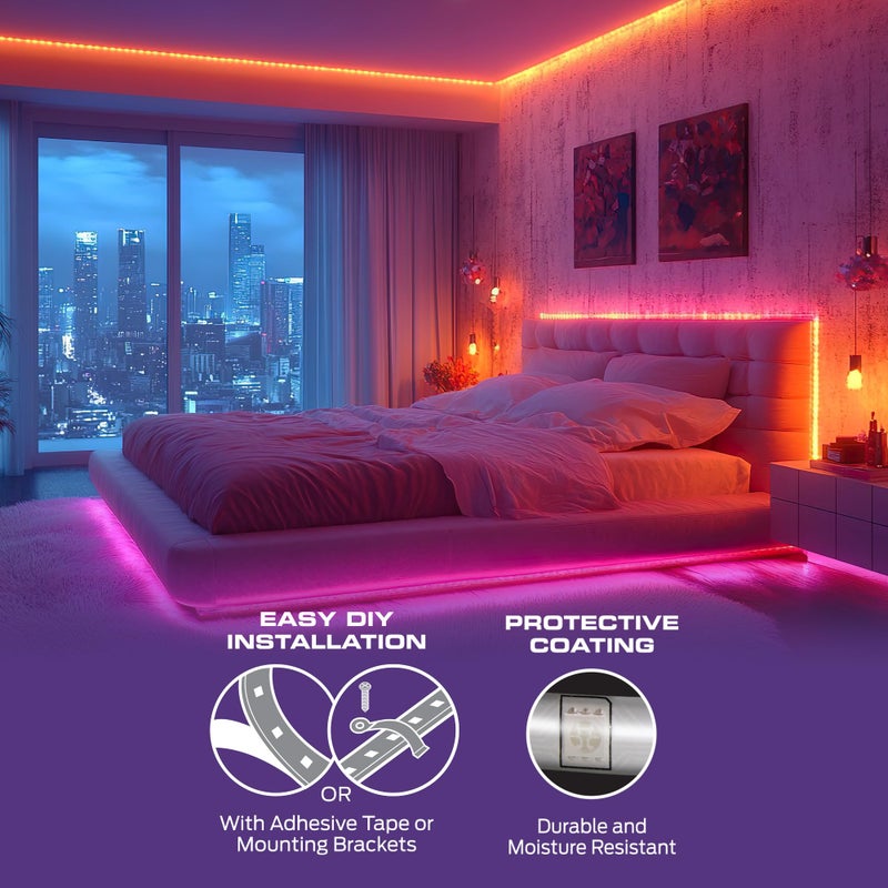 Monster Smart RGB+IC LED Strip Lights 50ft â€“ Sound Reactive Strip Lights for Bedroom, App & Voice Control, RGB Light Strip for Room, Alexa Google Home, Razer Chroma Sync - 270 RGB+IC LED Lights - Image 3