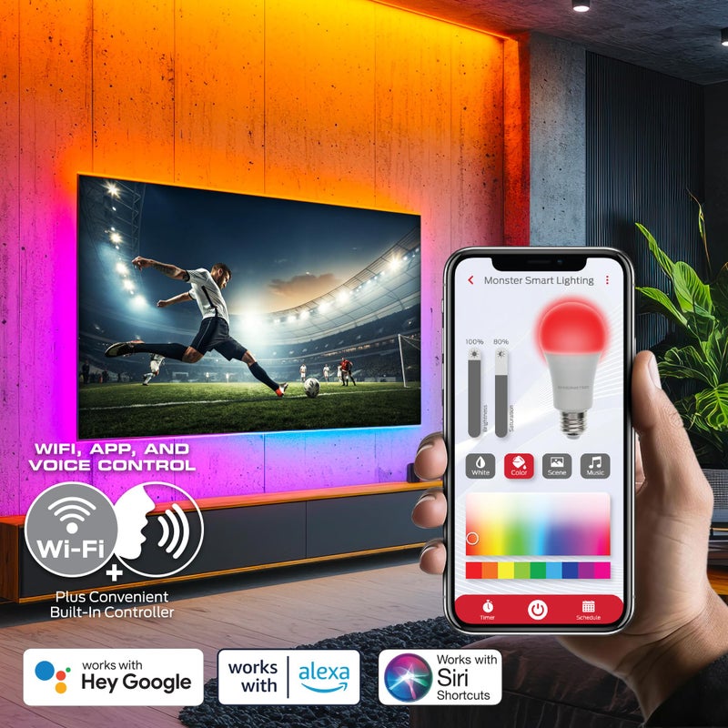 Monster Smart RGB+IC LED Strip Lights 50ft â€“ Sound Reactive Strip Lights for Bedroom, App & Voice Control, RGB Light Strip for Room, Alexa Google Home, Razer Chroma Sync - 270 RGB+IC LED Lights - Image 4