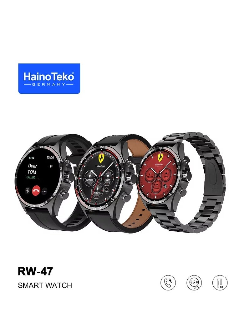 Haino Teko RW 47 AMOLED Large Round Screen Smartwatch with 3 Straps and Wireless Charger for Men Boys Black - Image 3