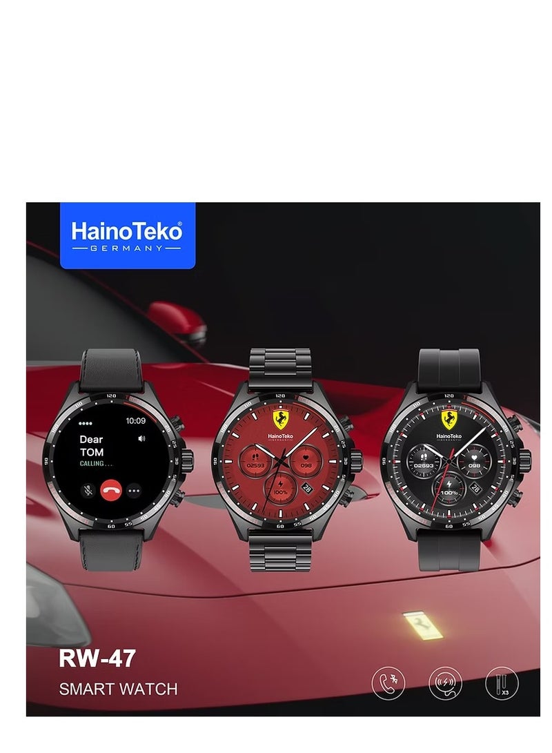 Haino Teko RW 47 AMOLED Large Round Screen Smartwatch with 3 Straps and Wireless Charger for Men Boys Black - Image 2