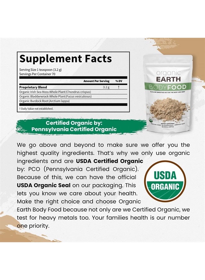 Organic Earth - Irish Sea Moss Powder 8oz - Wildcrafted Sea Moss Organic with Bladderwrack & Burdock Root Powder - Thyroid, Digestion Support & Healthy Skin - USDA Certified Organic - Image 1