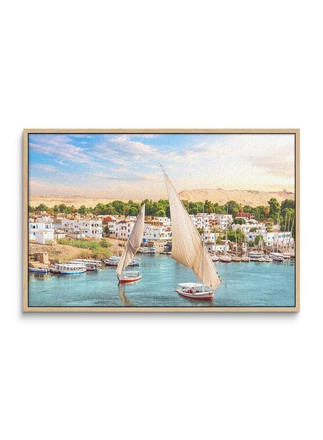 Home Gallery Traditional View Aswan Nile Sailboats Egypt Printed Framed Canvas Wall Art - Image 3