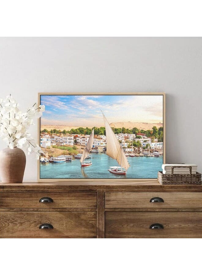 Home Gallery Traditional View Aswan Nile Sailboats Egypt Printed Framed Canvas Wall Art - Image 4