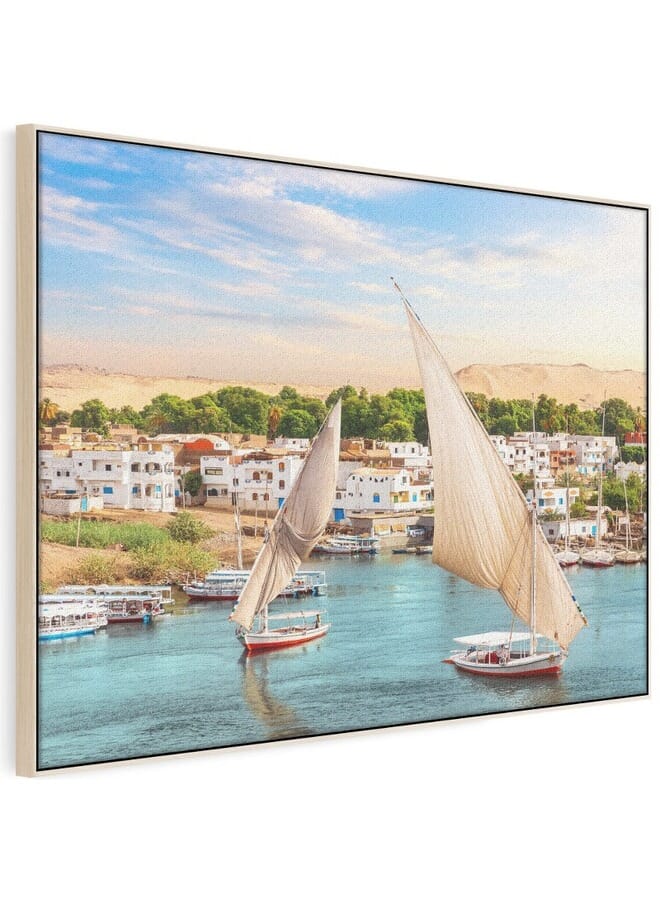 Home Gallery Traditional View Aswan Nile Sailboats Egypt Printed Framed Canvas Wall Art - Image 5