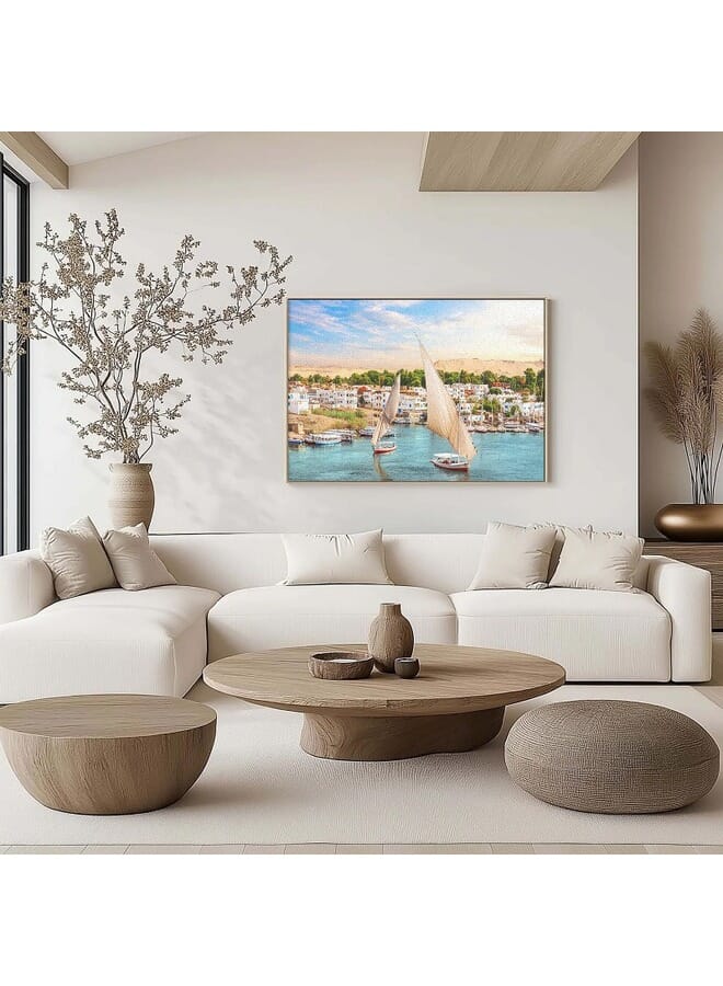 Home Gallery Traditional View Aswan Nile Sailboats Egypt Printed Framed Canvas Wall Art - Image 2