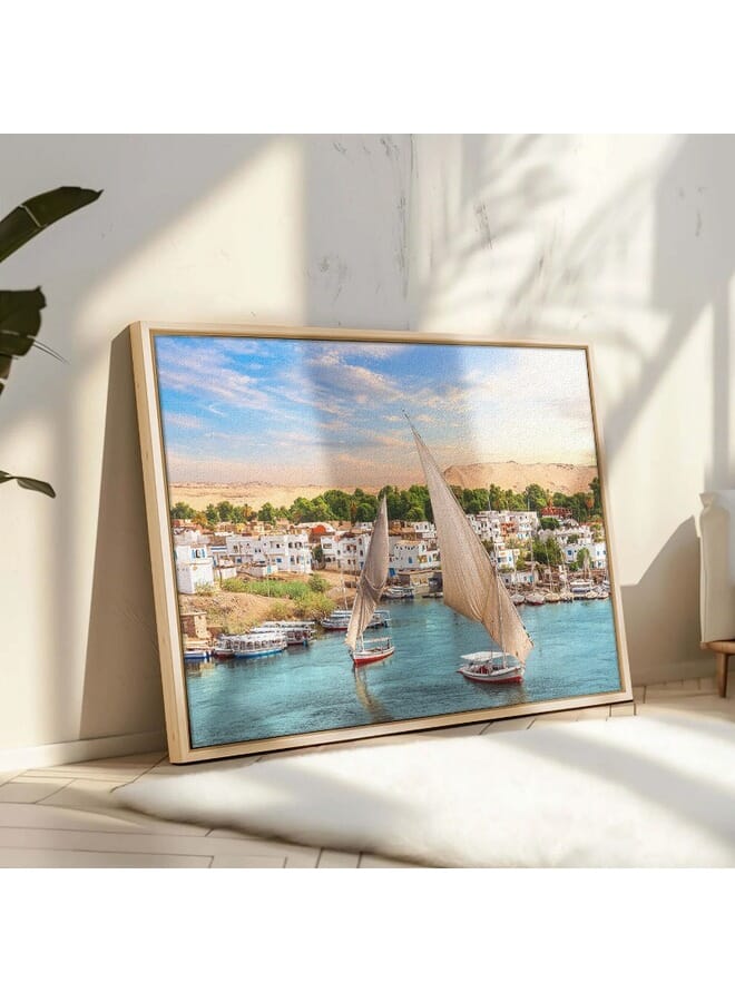 Home Gallery Traditional View Aswan Nile Sailboats Egypt Printed Framed Canvas Wall Art - Image 1