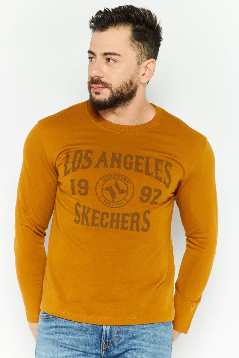 SKECHERS Men Crew Neck Long Sleeve Printed Sweatshirt, Brown  - Image 1