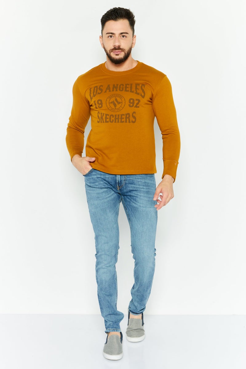 SKECHERS Men Crew Neck Long Sleeve Printed Sweatshirt, Brown  - Image 2