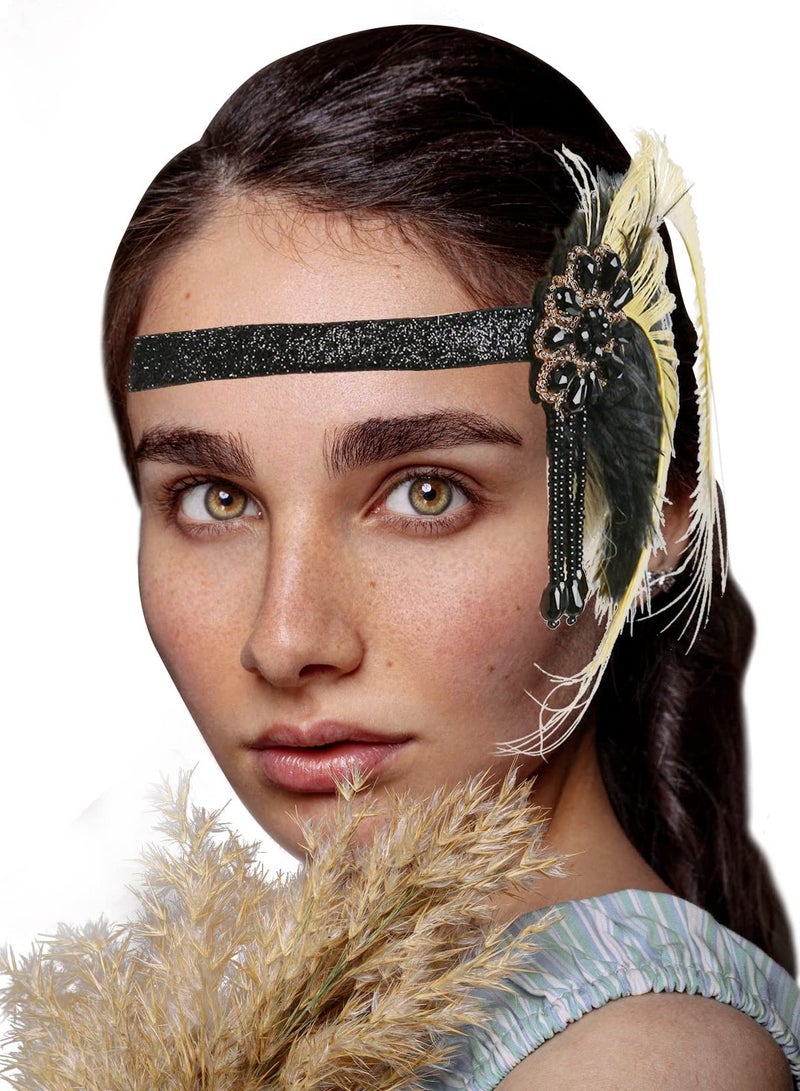 KASTWAVE Flapper Headpiece Feather Headband Great Gatsby Headband 1920s Flapper Accessories Leaves Style for Art Deco Pageant Themed Party - Image 2