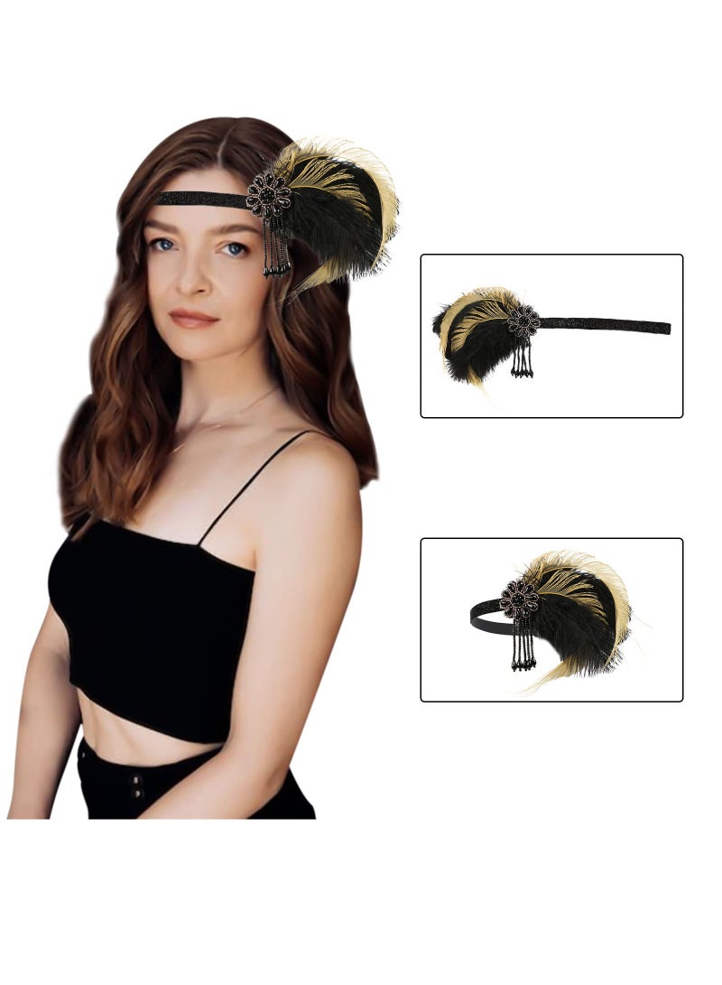 KASTWAVE Flapper Headpiece Feather Headband Great Gatsby Headband 1920s Flapper Accessories Leaves Style for Art Deco Pageant Themed Party - Image 3