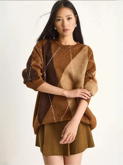 Bianco Lucci LUCCI Oversized Diamond Printed Sweater