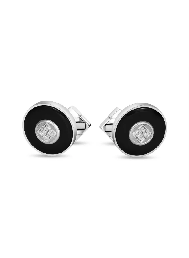 Guy Laroche Boris Stainless Steel Cufflinks with Onyx Cabochon