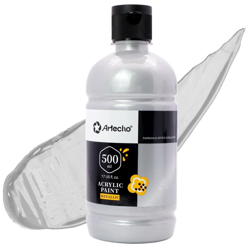 Artecho Silver Acrylic Paint 500ml 17oz Large Bottle - Image 3