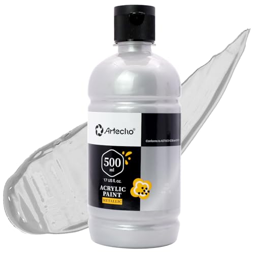 Artecho Silver Acrylic Paint 500ml 17oz Large Bottle - Image 1