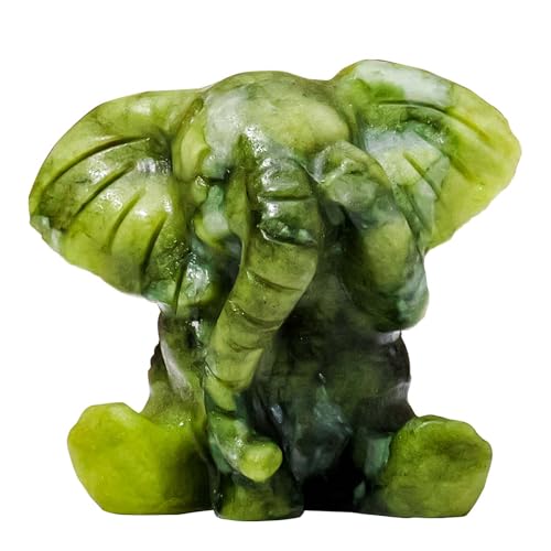 Apengshi Natural Crystal Figurine Elephant Raw Stone Jade Cute Figurine, Decorative Animal Statue (Cute Elephant) - Image 1