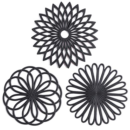 colinda Set of 3 Silicone Trivet Mat  Hot Pot Holder Hot Pads for Table  Countertop  Trivet for Hot Dishes  NonSlip  Heat Resistant Modern Kitchen Hot Pads for Pots  Pans Black