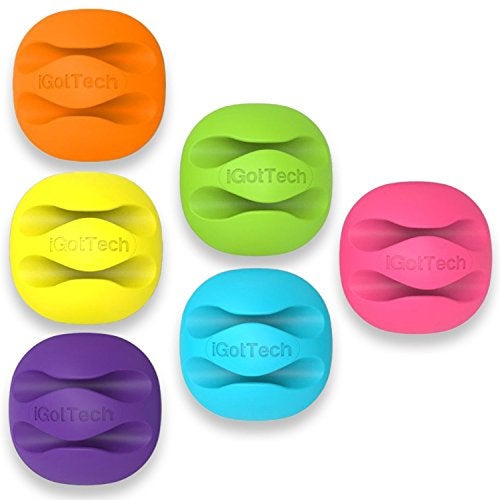 iGotTech Cable Clips and Cord Management System 6 Pack of Dual Slotted Adhesive Desktop Cable Organizers | Phone & Computer Wire Holder (Multicolor) - Image 1