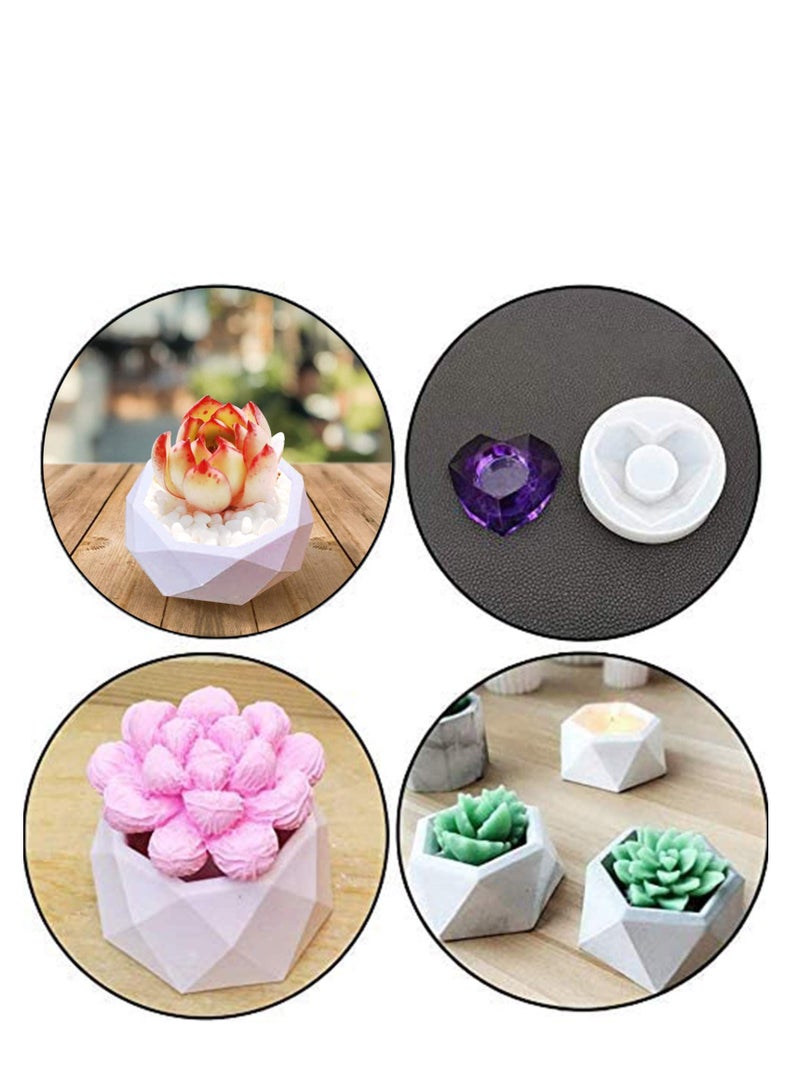 SOLARAE Flower Pot Silicone Resin Molds, DIY Flowerpot Mould Heart Hexagonal and Octagonal Flower Pot Silicone Mold Succulent Plant Vase Gypsum Cement Molds for Making Mini Flowerpot(3Pcs) - Image 3