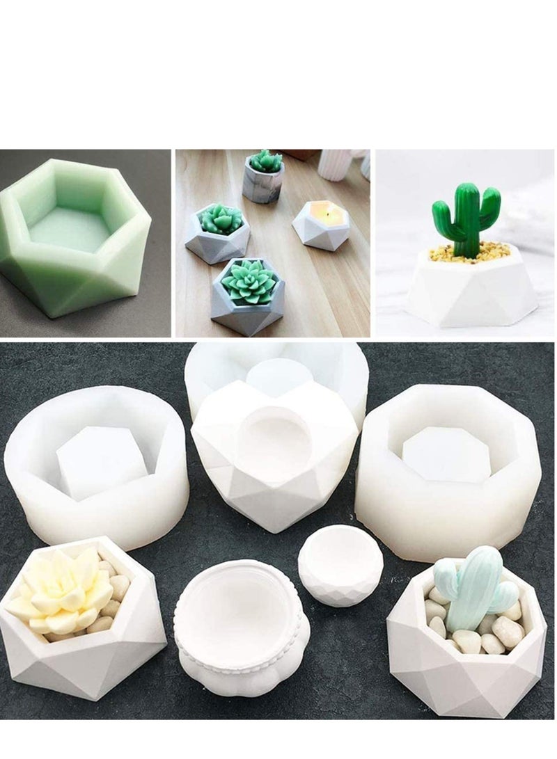 SOLARAE Flower Pot Silicone Resin Molds, DIY Flowerpot Mould Heart Hexagonal and Octagonal Flower Pot Silicone Mold Succulent Plant Vase Gypsum Cement Molds for Making Mini Flowerpot(3Pcs) - Image 4