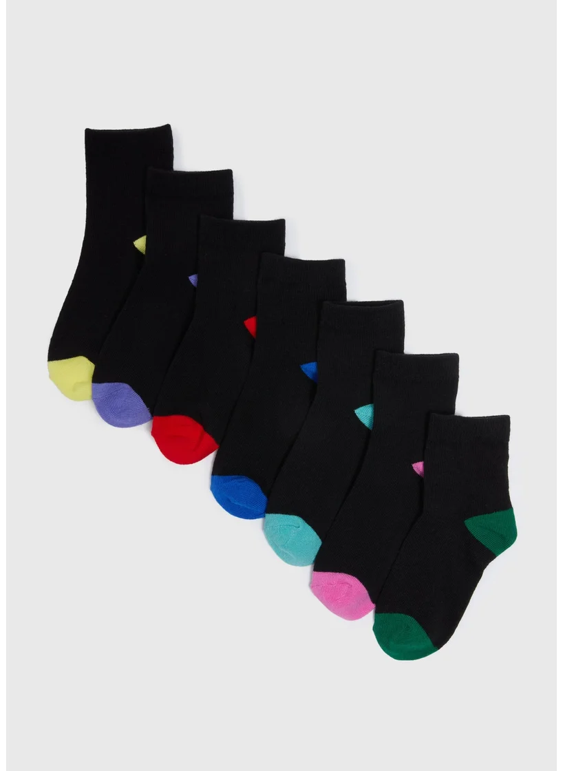Matalan 7 Pack Black Coloured Toe Socks
