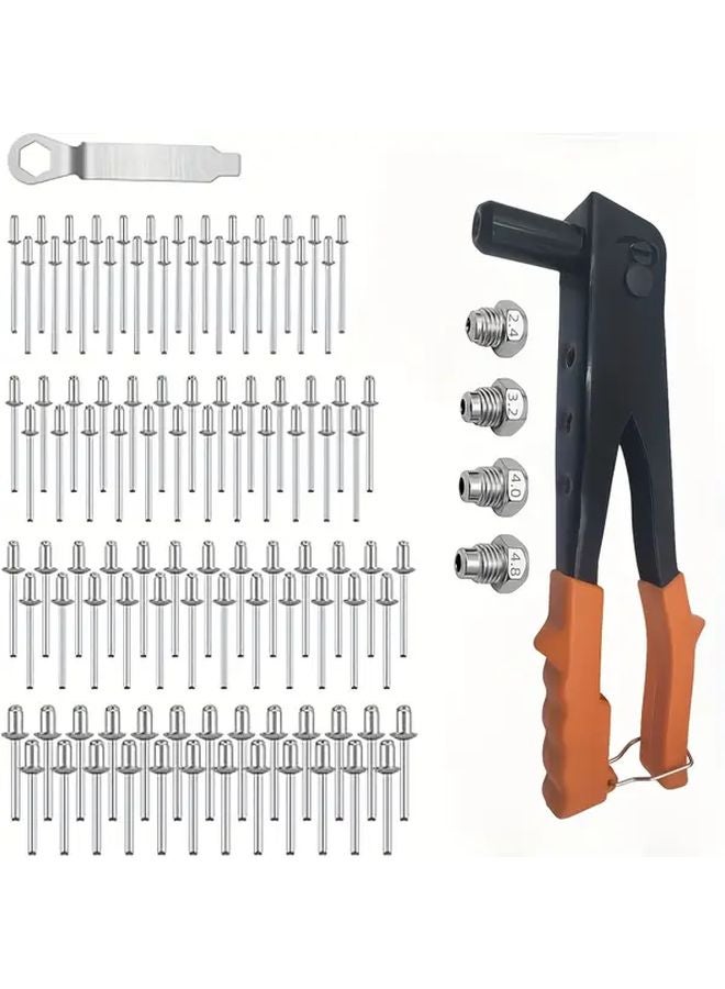 10 Inch Saffron Yellow Heavy Duty Manual Rivet Gun Set with 4 Heads and 120 Metal Rivets - Image 2