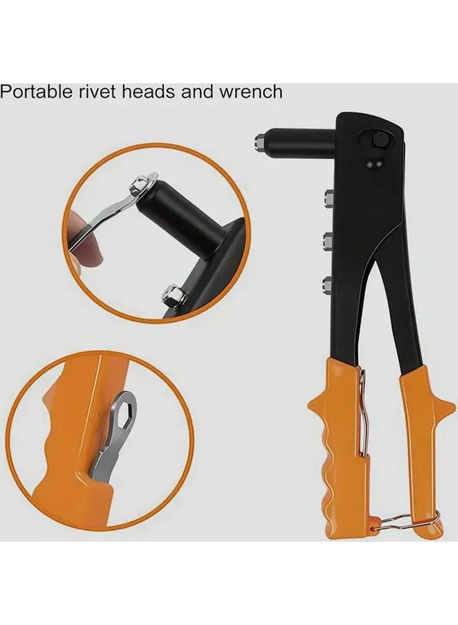 10 Inch Saffron Yellow Heavy Duty Manual Rivet Gun Set with 4 Heads and 120 Metal Rivets - Image 4