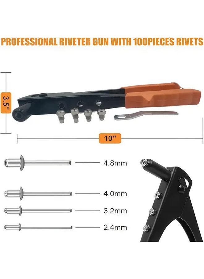 10 Inch Saffron Yellow Heavy Duty Manual Rivet Gun Set with 4 Heads and 120 Metal Rivets - Image 3