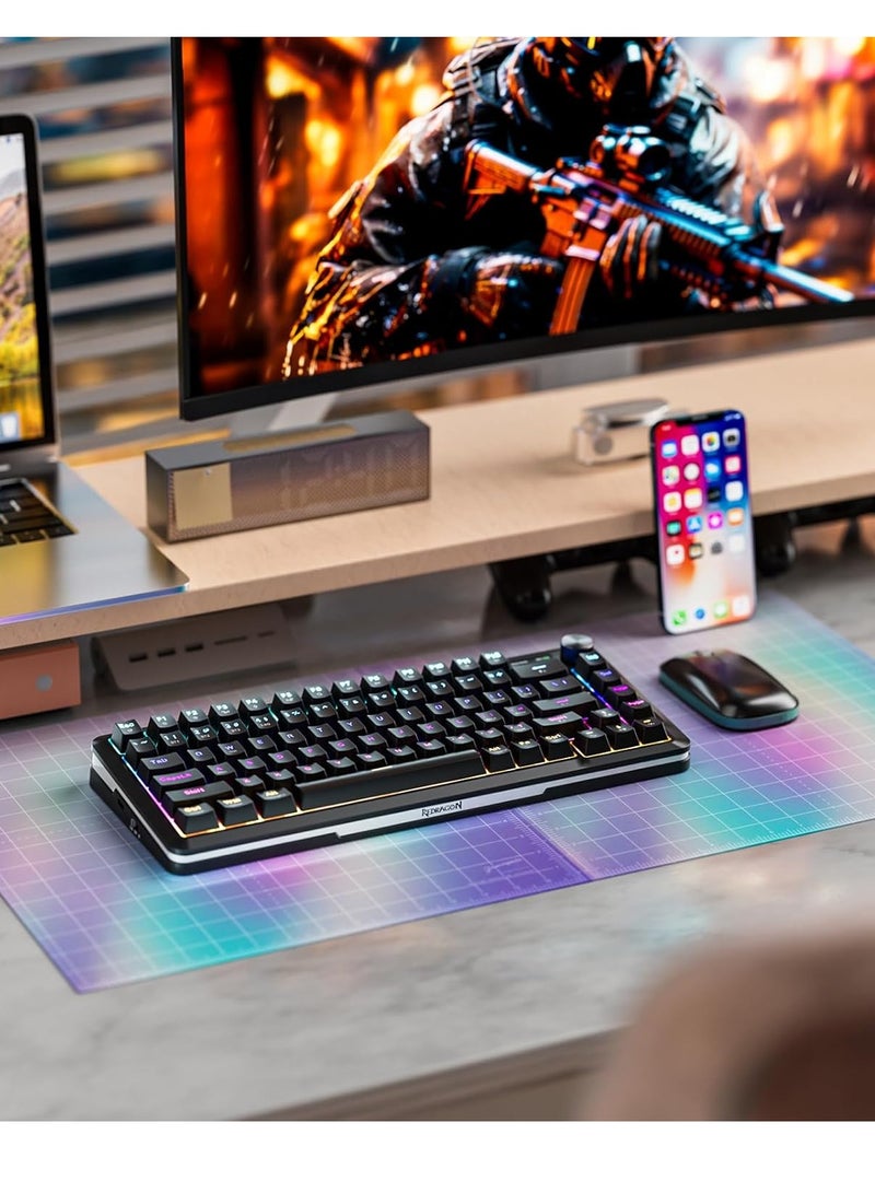 ريدراجون لوحة مفاتيح ميكانيكية K708 ، لوحة مفاتيح ألعاب ثلاثية الأوضاع BT/2.4G/USB-C، لوحة مفاتيح ميكانيكية قابلة للبرمجة ماكرو، شاشة LCD، إضاءة خلفية RGB، مفتاح ليوبر ل مسبق التشحيم، بطارية 4000 مللي أمبير طويلة الأمد - Image 3