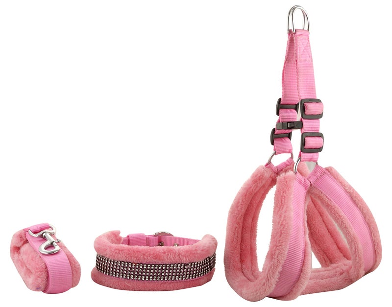Skora Nylon Pink 1 inch Fur Harness, Collar & Leash (Chest Size : 26-30 inch) Medium Dog Harness & Leash (Medium, Pink) - Image 2
