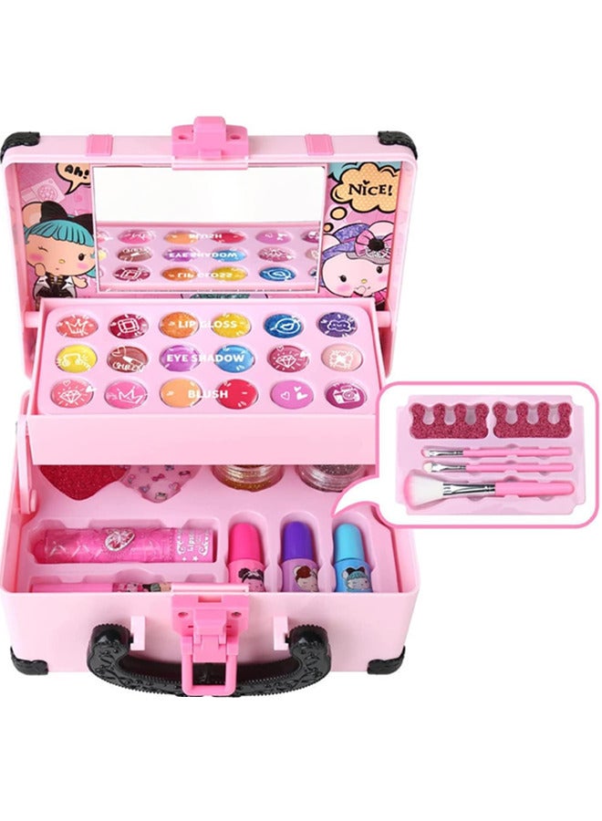 33pcs-Kids Makeup Toys Kit, Washable Makeup Real Cosmetic Kits For Girls Role Play Toy With Makeup Box - Image 2