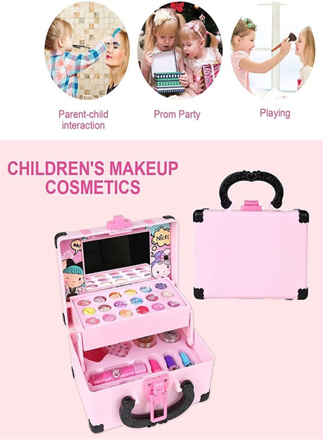33pcs-Kids Makeup Toys Kit, Washable Makeup Real Cosmetic Kits For Girls Role Play Toy With Makeup Box - Image 5
