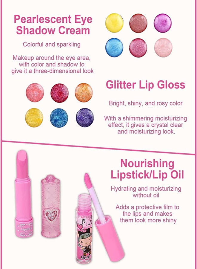 33pcs-Kids Makeup Toys Kit, Washable Makeup Real Cosmetic Kits For Girls Role Play Toy With Makeup Box - Image 4