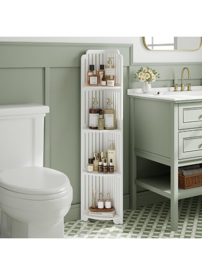 XICEN Bathroom Corner Shelf, 4-Tier Bathroom Shelves for Narrow Space, Modern Corner Shelf Stand,Small Storage Organizer for Bathroom,Toilet Paper Stand(White,47.2x11in) - Image 2