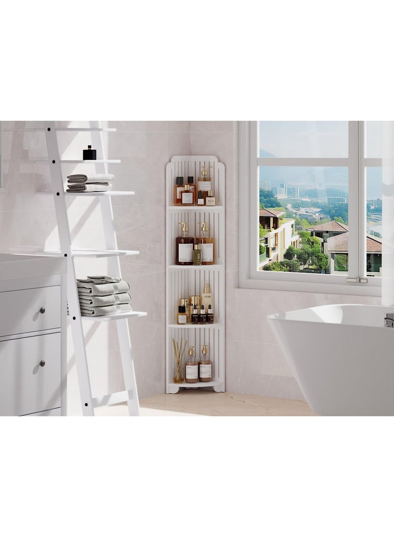 XICEN Bathroom Corner Shelf, 4-Tier Bathroom Shelves for Narrow Space, Modern Corner Shelf Stand,Small Storage Organizer for Bathroom,Toilet Paper Stand(White,47.2x11in) - Image 4