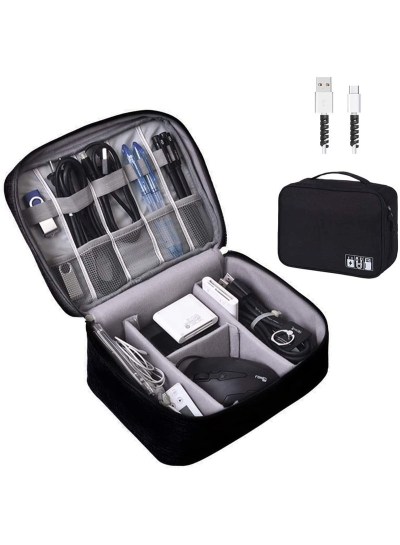 OasisLink Black Electronics Travel Organizer,Cable Organizer Bag with Adjustable Divider,Portable Waterproof Electronic Travel Storage Bag for Phone, Cord, iPad,Portable Travel Cord Storage Bag with Handle - Image 1