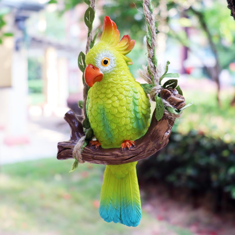XKFLAUHM Hanging Resin Parrot Decor Tiki Bar Decorations Outdoor Tropical Yard Pool Decorations Indoor Hanging Bird Statue for Tree Plant Patio Garden Lawn Porch Balconies Decor(Green) - Image 1