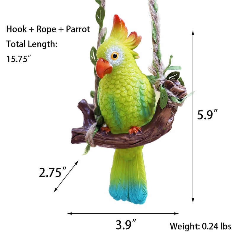 XKFLAUHM Hanging Resin Parrot Decor Tiki Bar Decorations Outdoor Tropical Yard Pool Decorations Indoor Hanging Bird Statue for Tree Plant Patio Garden Lawn Porch Balconies Decor(Green) - Image 2