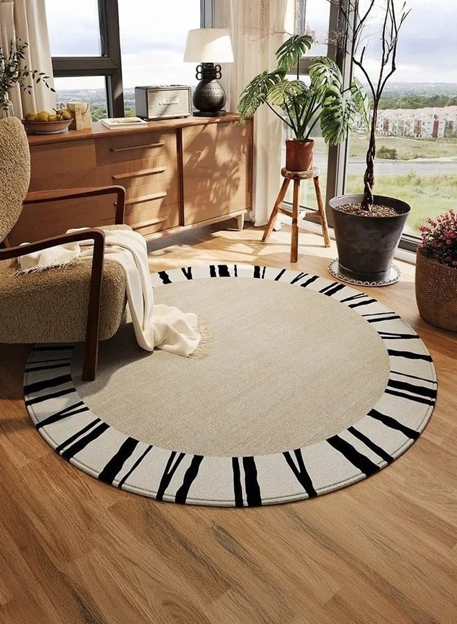 والالا سجادة دائرية لغرفة المعيشة مخططة بلون سادة فاتح فاخر ناعم لطاولة القهوة وغرفة النوم وكرسي دوار للأرضية، للمطبخ والحمام وغرفة الطعام، 120 × 120 سم - Image 1