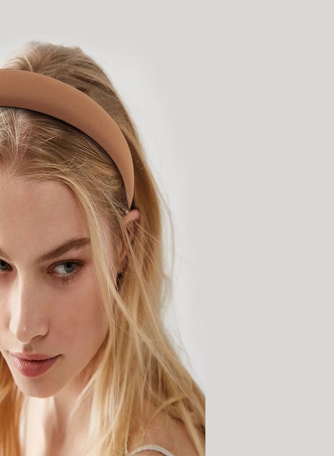 KICOSY Padded Headband - Soft, Thin, No Slip for Women & Girls - Neutral Brown, Plain - Hair Accessory - Image 3