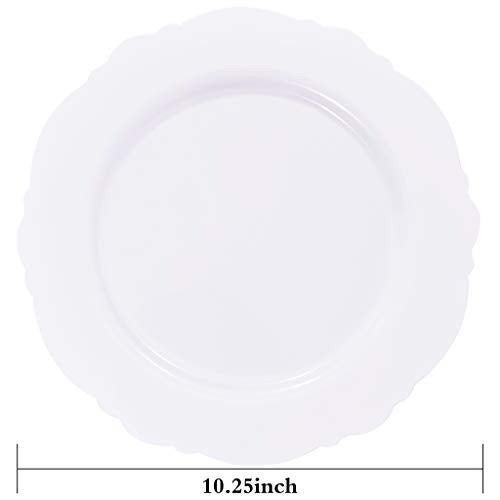 WDF 60pcs White Plastic Plates -10.25inch Baroque White Disposable Dinner Plates for Upscale Parties &Wedding - Image 2