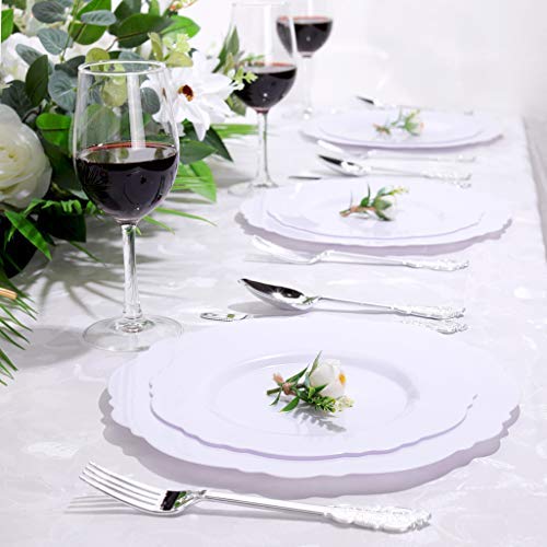 WDF 60pcs White Plastic Plates -10.25inch Baroque White Disposable Dinner Plates for Upscale Parties &Wedding - Image 5