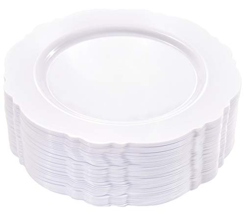 WDF 60pcs White Plastic Plates -10.25inch Baroque White Disposable Dinner Plates for Upscale Parties &Wedding - Image 1