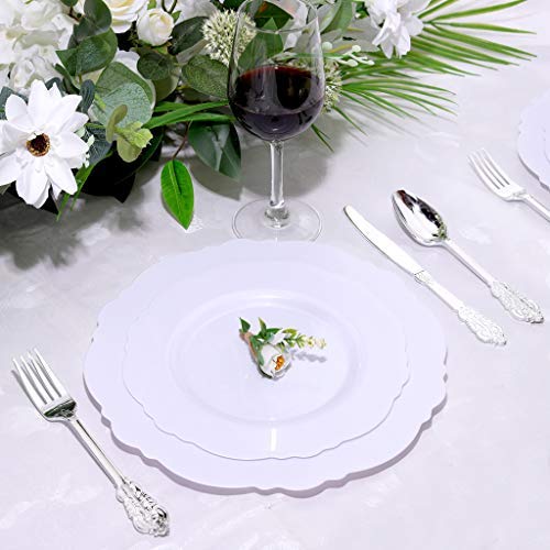 WDF 60pcs White Plastic Plates -10.25inch Baroque White Disposable Dinner Plates for Upscale Parties &Wedding - Image 4