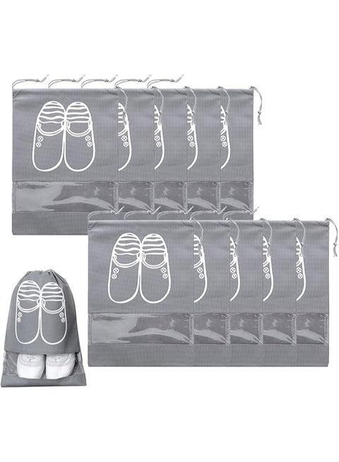 10 Pcs Large Shoe Storage Bags with Drawstring, Dustproof & Waterproof with Transparent Window, Fabric Shoe Organizers for Travel and Daily Use, Multi-Color Packing Bags for Sneakers, Shoes & Trainers, Set of 10 for Men and Women
