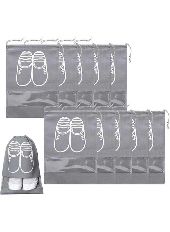 10 Pcs Large Shoe Storage Bags with Drawstring, Dustproof & Waterproof with Transparent Window, Fabric Shoe Organizers for Travel and Daily Use, Multi-Color Packing Bags for Sneakers, Shoes & Trainers, Set of 10 for Men and Women - Image 1